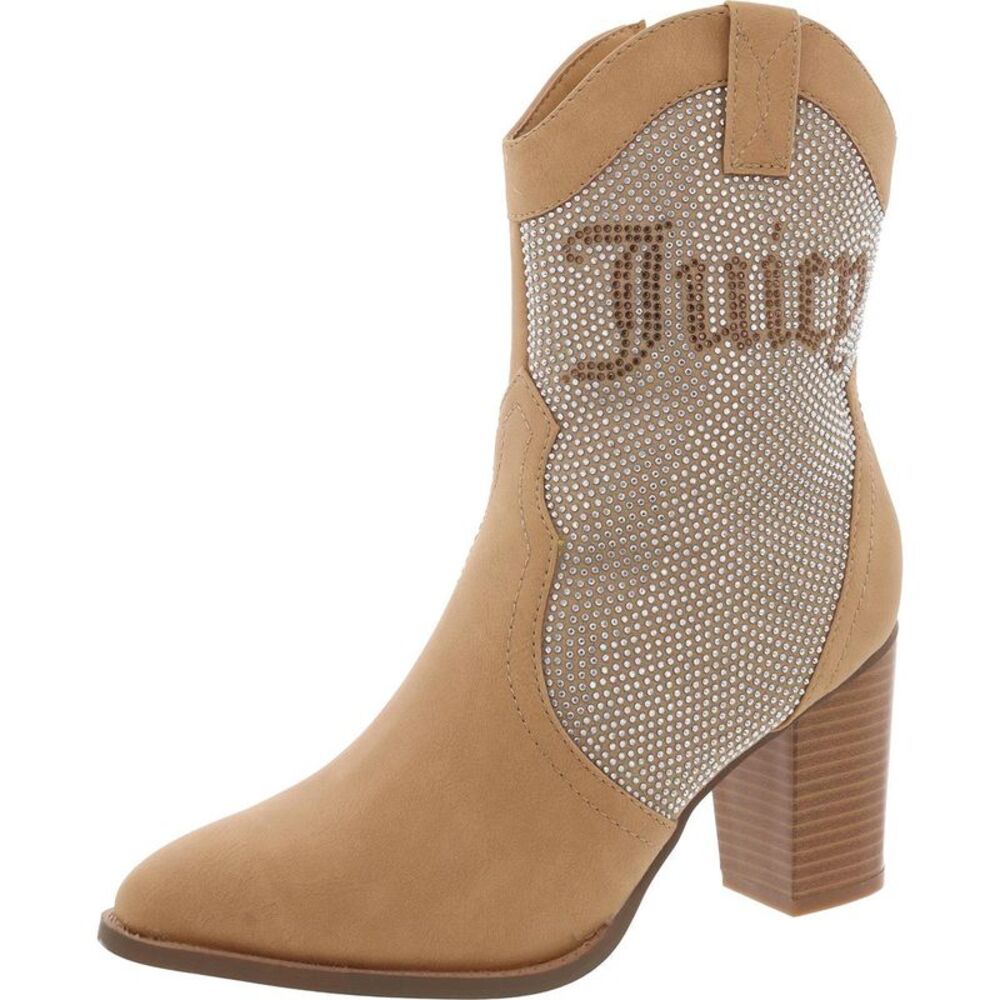 Juicy Couture Womens TAMRA Tan Logo Faux Leather Cowboy, Western Boots New